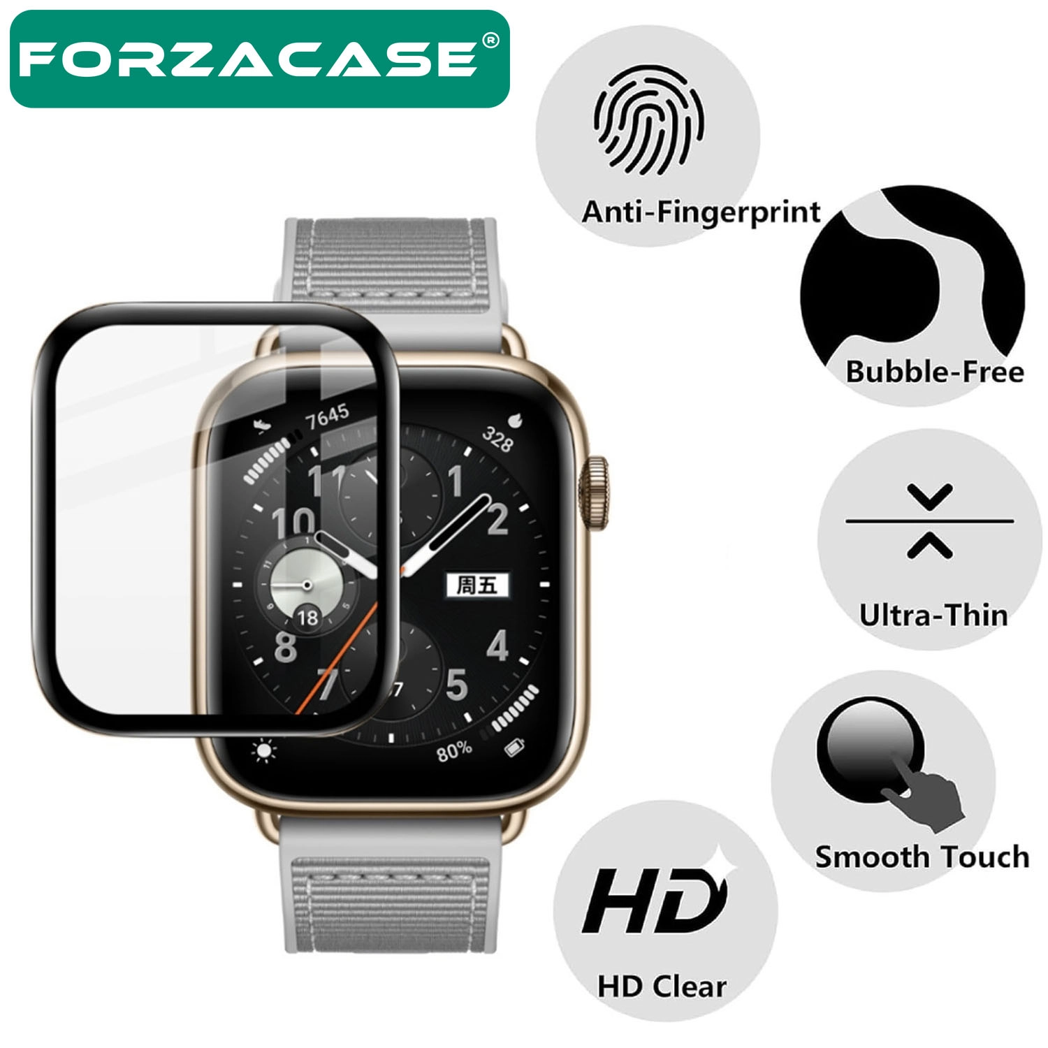 Forzacase Honor Watch 5 ile uyumlu Çerçeveli Tam Kaplayan 3D Pet Ekran Koruyucu Film - FC016