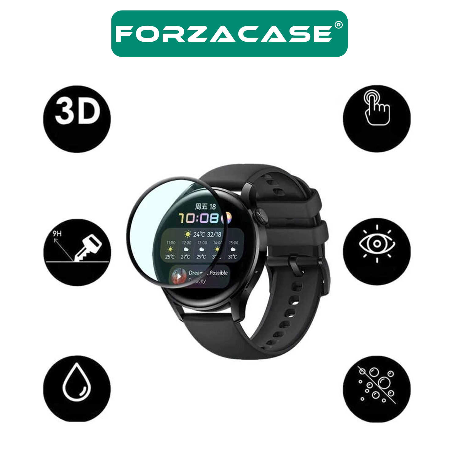 Forzacase Huawei Watch 3 için Çerçeveli Tam Kaplayan 3D Pet Ekran Koruyucu Film - FC016