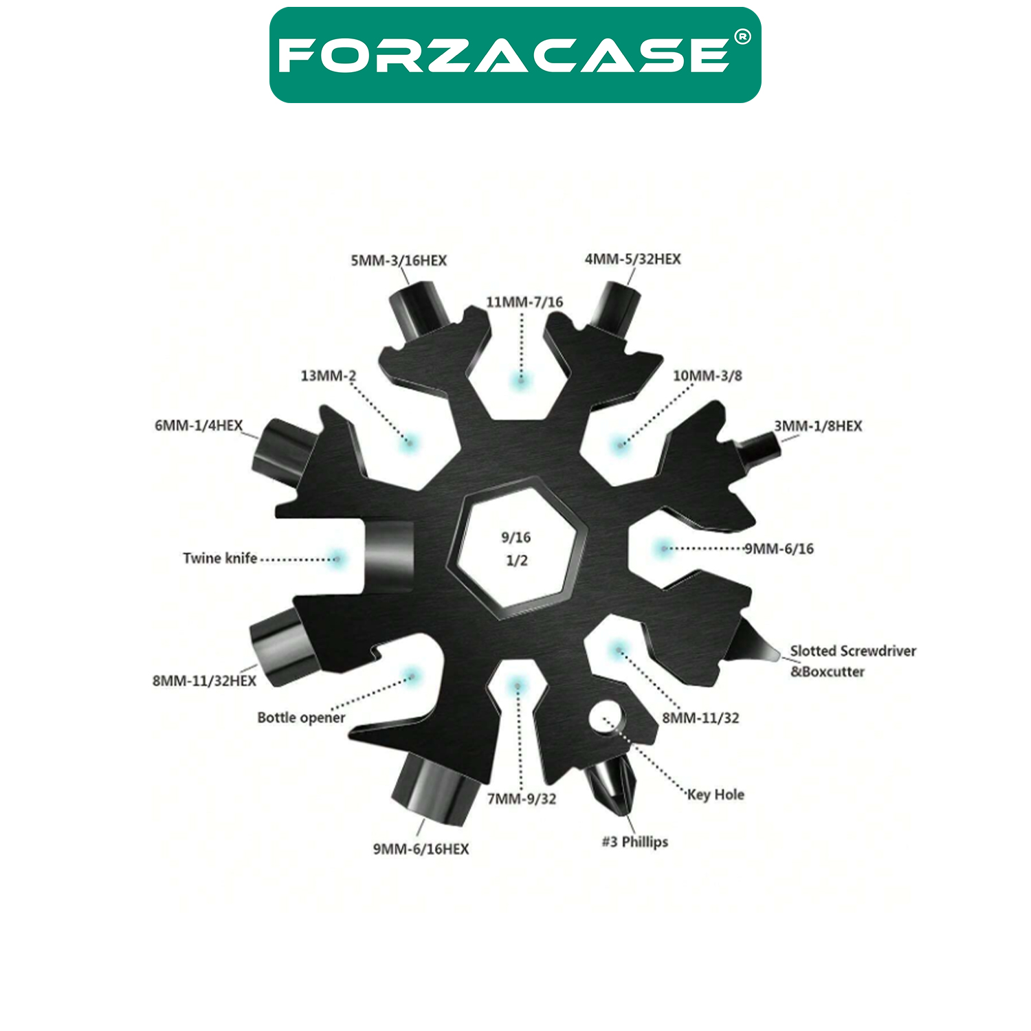 Forzacase 18in1 Çelik Çok Amaçlı Kamp Bisiklet Anahtarlık Alyan Tornavida Takımı - FC402