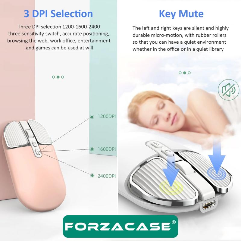 Forzacase 2400 DPI Şarj Edilebilir 2.4 GHz Çift Modlu Premium Bluetooth Kablosuz Mouse -FC385