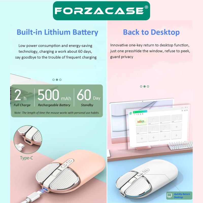Forzacase 2400 DPI Şarj Edilebilir 2.4 GHz Çift Modlu Premium Bluetooth Kablosuz Mouse -FC385