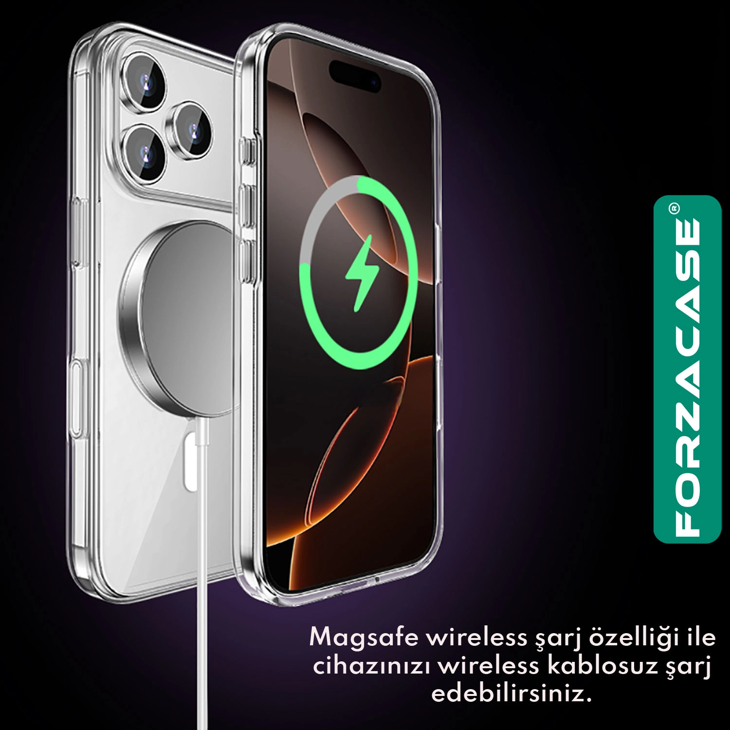 Forzacase iPhone 14 Pro Max uyumlu ClearMag Serisi Magsafe Özellikli Kristal Şeffaf Sert PC Kılıf