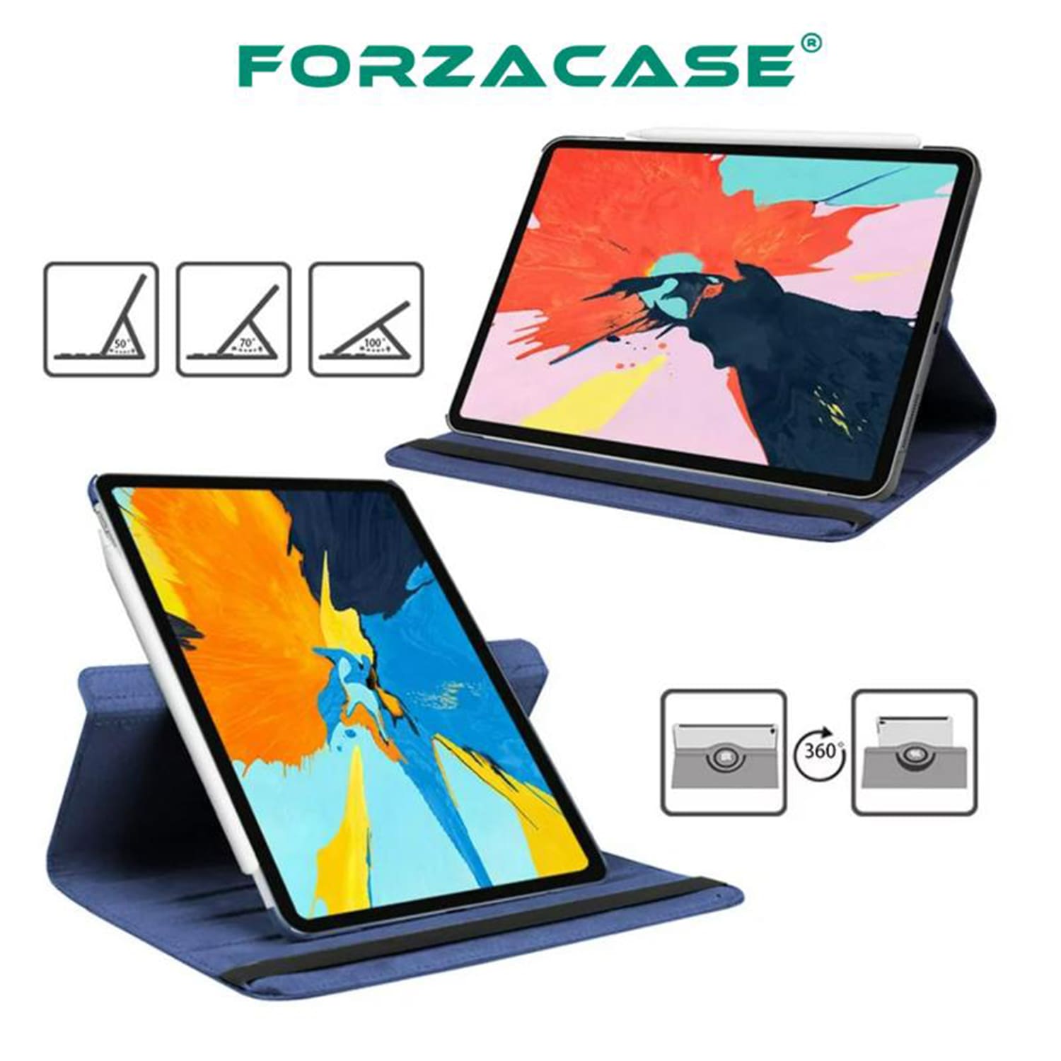 Forzacase iPad Pro 11 2024 için 360 Derece Döner Standlı Kılıf - FC012