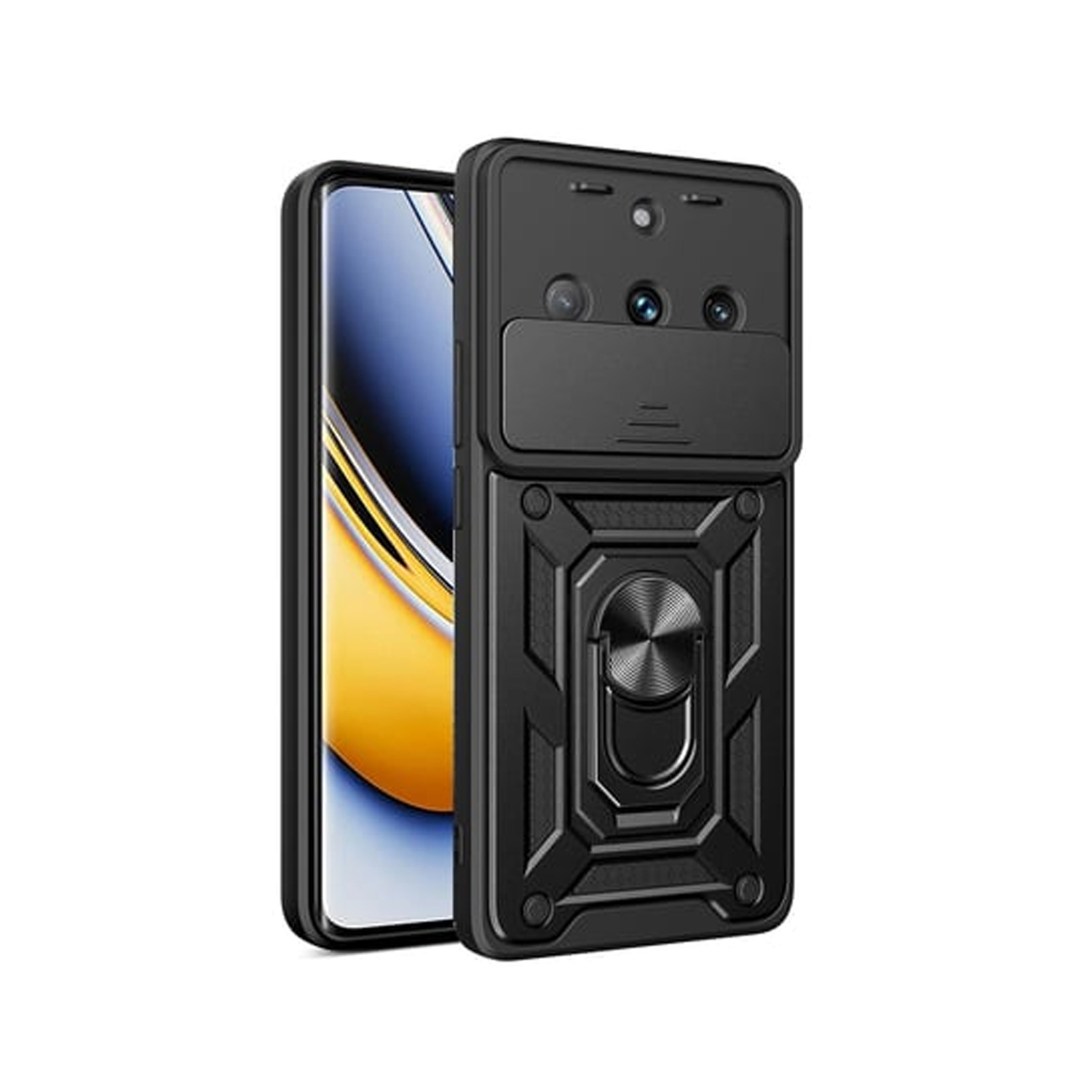 Forzacase Realme 11 Pro Plus ile uyumlu Ares Serisi Yüzük Standlı Kamera Korumalı Sürgülü Sert Kılıf