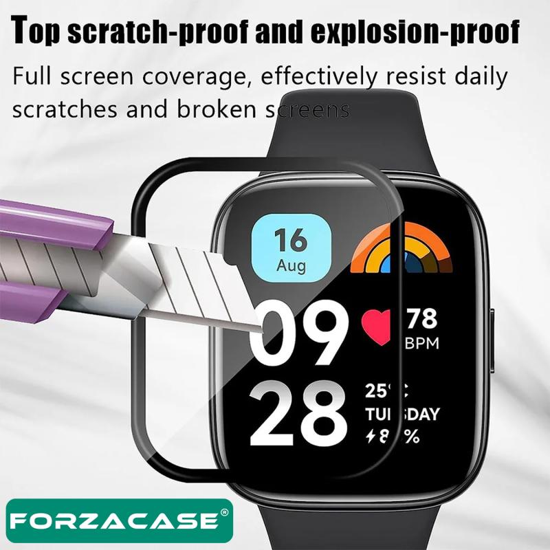 Forzacase Xiaomi Redmi Watch 3 için Çerçeveli Tam Kaplayan 3D Pet Ekran Koruyucu Film - FC016
