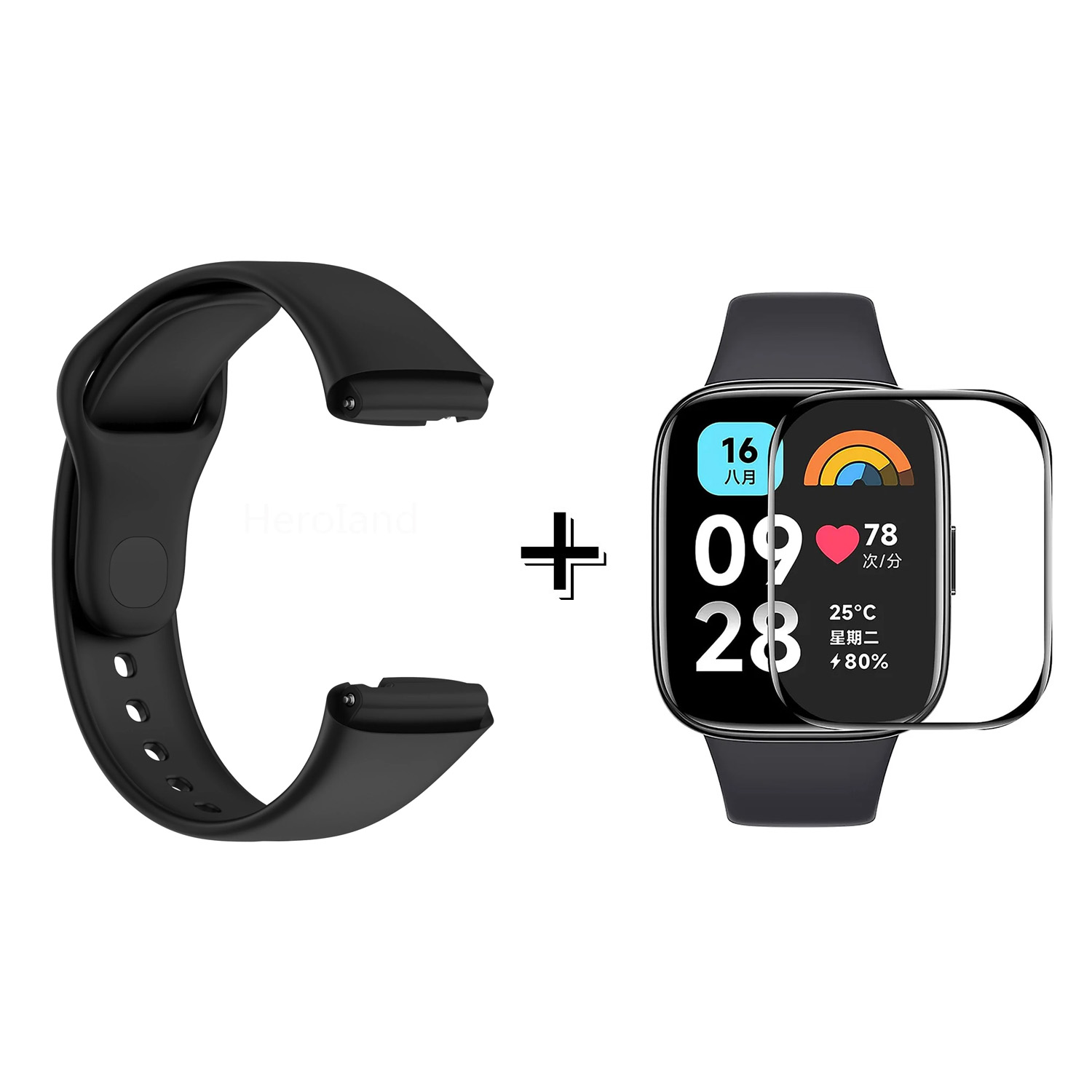 Forzacase Xiaomi Redmi Watch 3 Active ile uyumlu Silikon Kordon Kayış + Ekran Koruyucu Film - FC171