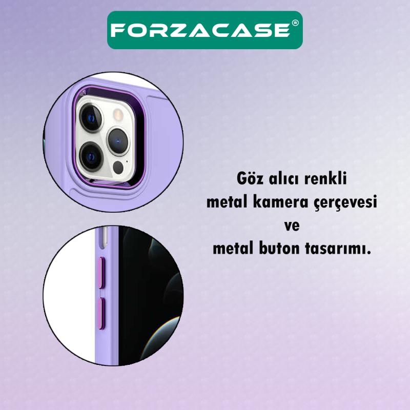 Forzacase iPhone 12 Pro Max uyumlu Rock Serisi Metal Buton ve Kamera Çerçeveli Sert Silikon Kılıf