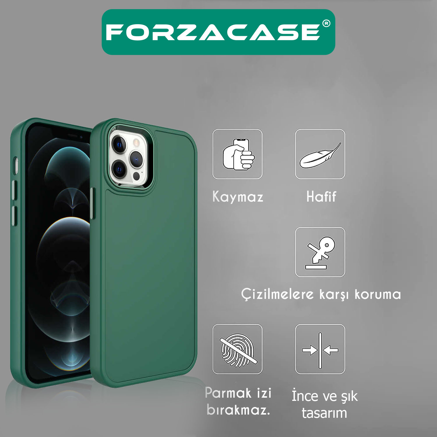 Forzacase iPhone 14 Pro Max uyumlu Rock Serisi Metal Buton ve Kamera Çerçeveli Sert Silikon Kılıf