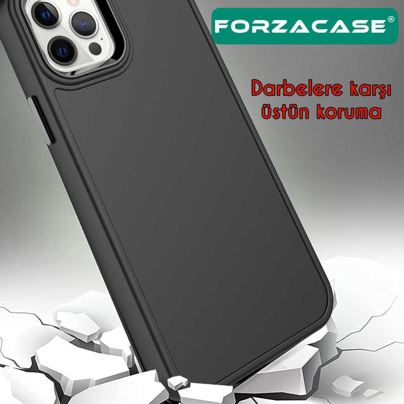 Forzacase iPhone 12 Pro Max uyumlu Rock Serisi Metal Buton ve Kamera Çerçeveli Sert Silikon Kılıf