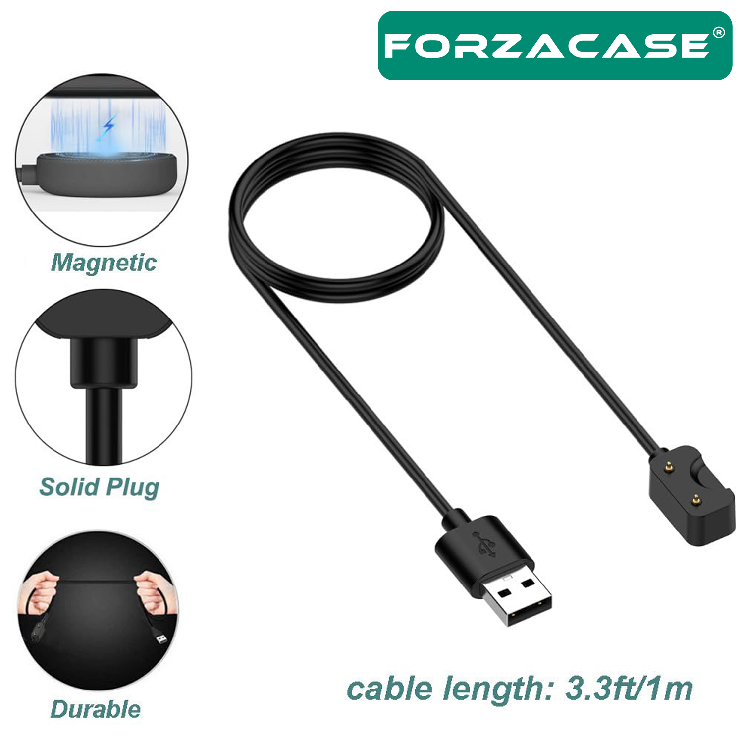 Forzacase Samsung Galaxy Fit 3 Akıllı Saat ile uyumlu USB Manyetik Şarj Kablosu 1 metre - FC017