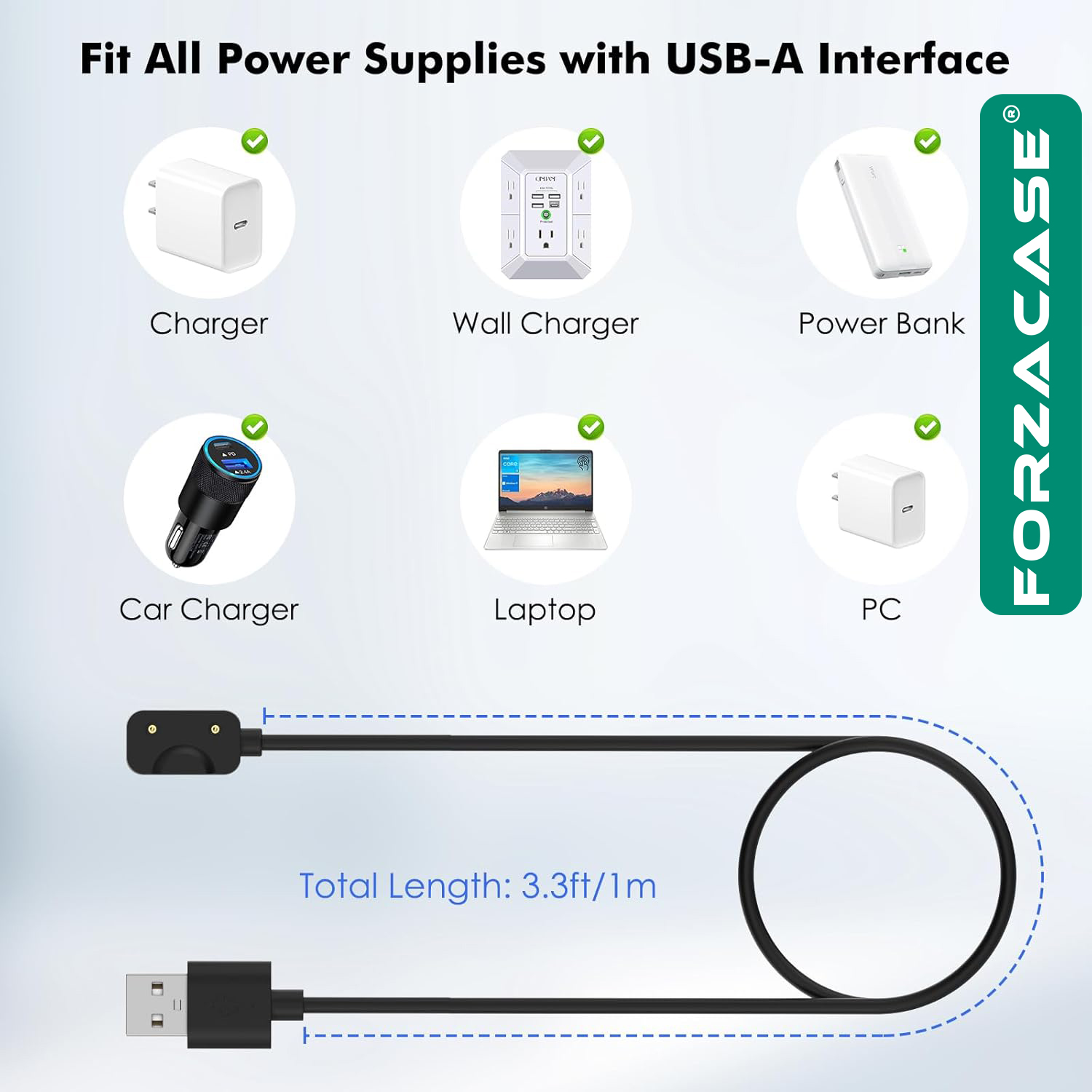 Forzacase Samsung Galaxy Fit 3 Akıllı Saat ile uyumlu USB Manyetik Şarj Kablosu 1 metre - FC017