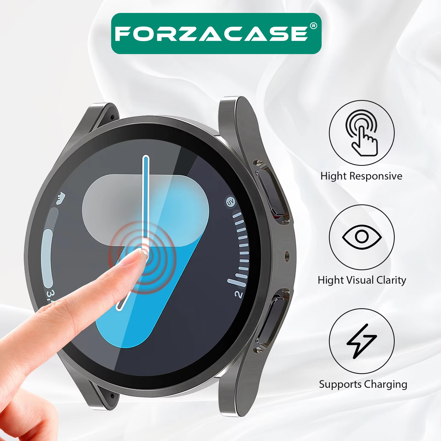 Forzacase Samsung Galaxy Watch 7 44mm ile uyumlu Önü Kapalı Ekran Korumalı Silikon Kılıf - FC010