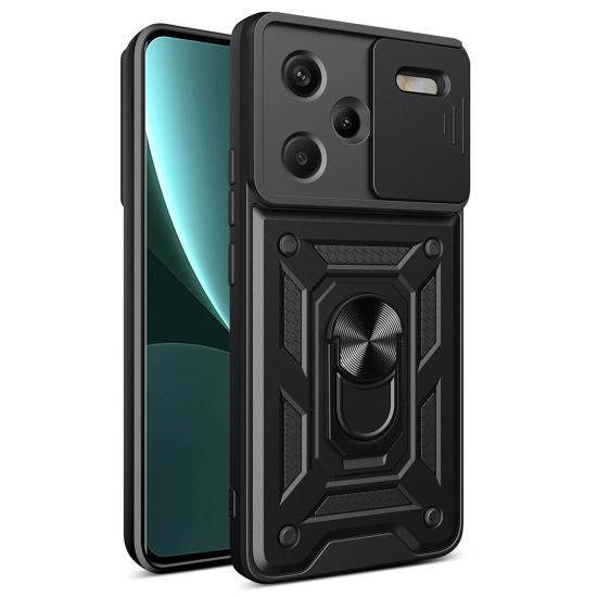 Forzacase Xiaomi Redmi Note 13 Pro Plus ile uyumlu Ares Yüzüklü Kamera Korumalı Sürgülü Sert Kılıf