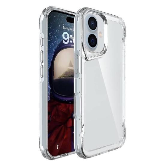 Forzacase iPhone 16 ile uyumlu Gladia Serisi Kamera Köşe Korumalı Sert Plastik Şeffaf Kılıf
