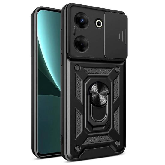 Forzacase Tecno Camon 20 Pro 5G ile uyumlu Ares Seri Yüzük Stand Kamera Korumalı Sürgülü Sert Kılıf