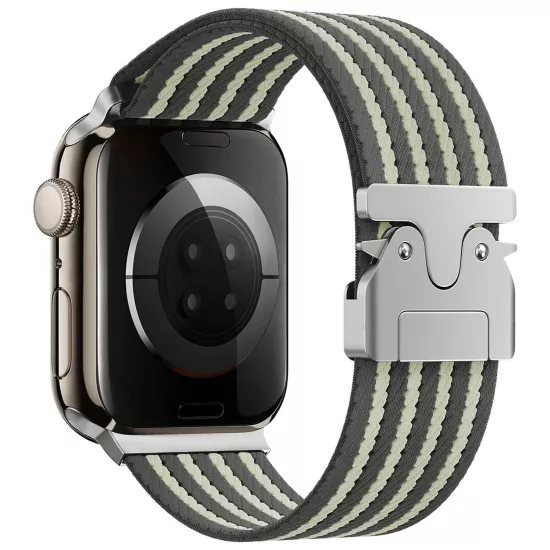 Forzacase  Apple Watch Ultra 4 49mm ile uyumlu Mekanik Tokalı Çizgili Hasır Örgü Kordon - FC1255