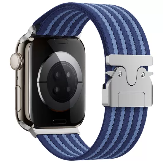 Forzacase Apple Watch SE 2 44mm ile uyumlu Mekanik Tokalı Çizgili Hasır Örgü Kordon - FC1255