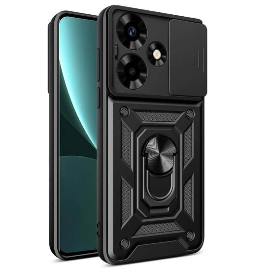 Forzacase Infinix Hot 30 ile uyumlu Ares Serisi Yüzük Standlı Kamera Korumalı Sürgülü Sert Kılıf