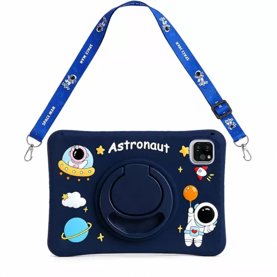 Forzacase iPad Pro 11 2022 ile uyumlu Astronot Desen Askılı Standlı Silikon Kılıf - FC1254