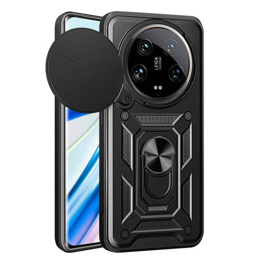 Forzacase Xiaomi Mi 14 Ultra ile uyumlu Ares Serisi Yüzük Standlı Kamera Korumalı Sürgülü Sert Kılıf