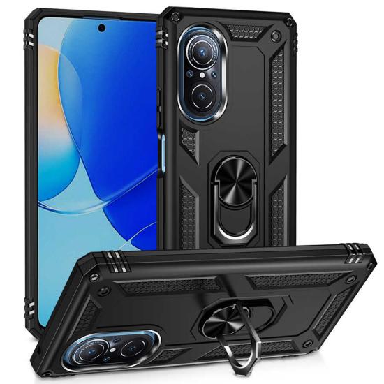 Forzacase Huawei Nova 9 SE ile uyumlu Ares Serisi Yüzük Standlı Armor Sert Plastik Kılıf