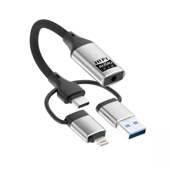 Forzacase 3in1 iPhone Lightning, Type-C, USB Girişli 3.5 mm Aux Çevirici Kulaklık Jak Adaptör FC1164