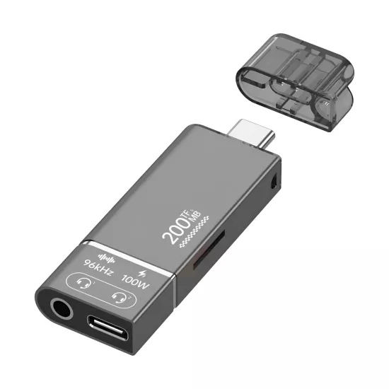 Forzacase 4in1 Taşınablilir Type-C to 3.5mm Aux , 100W PD ve TF Kart Okuyucu Çevirici Adaptör - FC1167