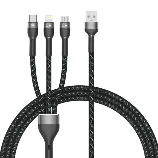 Forzacase Hydra Serisi 3in1 Lightning Type C Micro USB Örgülü Şarj ve Data Kablosu 150 cm - FC320