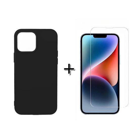 Forzacase iPhone 14 Pro Liquid İçi Kadife Lansman Silikon Kılıf + Temperli Cam Ekran Koruyucu