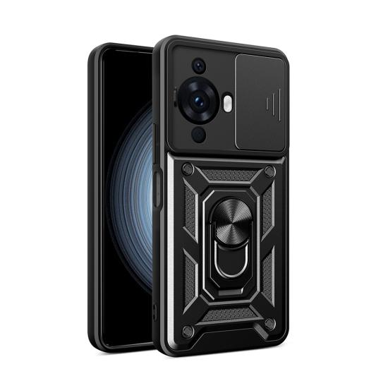 Forzacase Huawei Nova 12S ile uyumlu Ares Serisi Yüzük Standlı Kamera Korumalı Sürgülü Sert Kılıf
