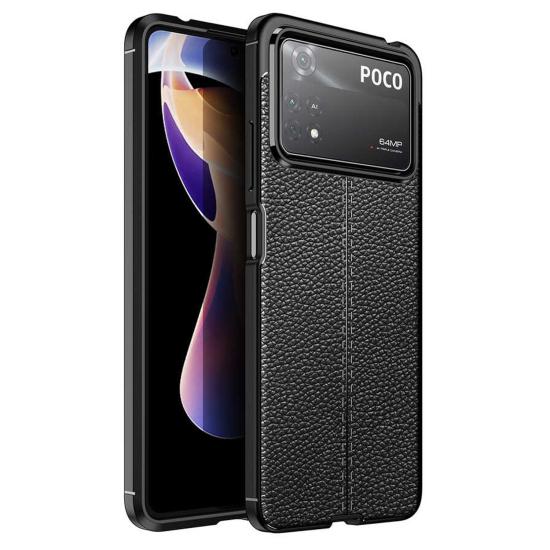 Forzacase Xiaomi Poco X4 Pro 5G ile uyumlu Deri Effect Serisi Silikon Kılıf