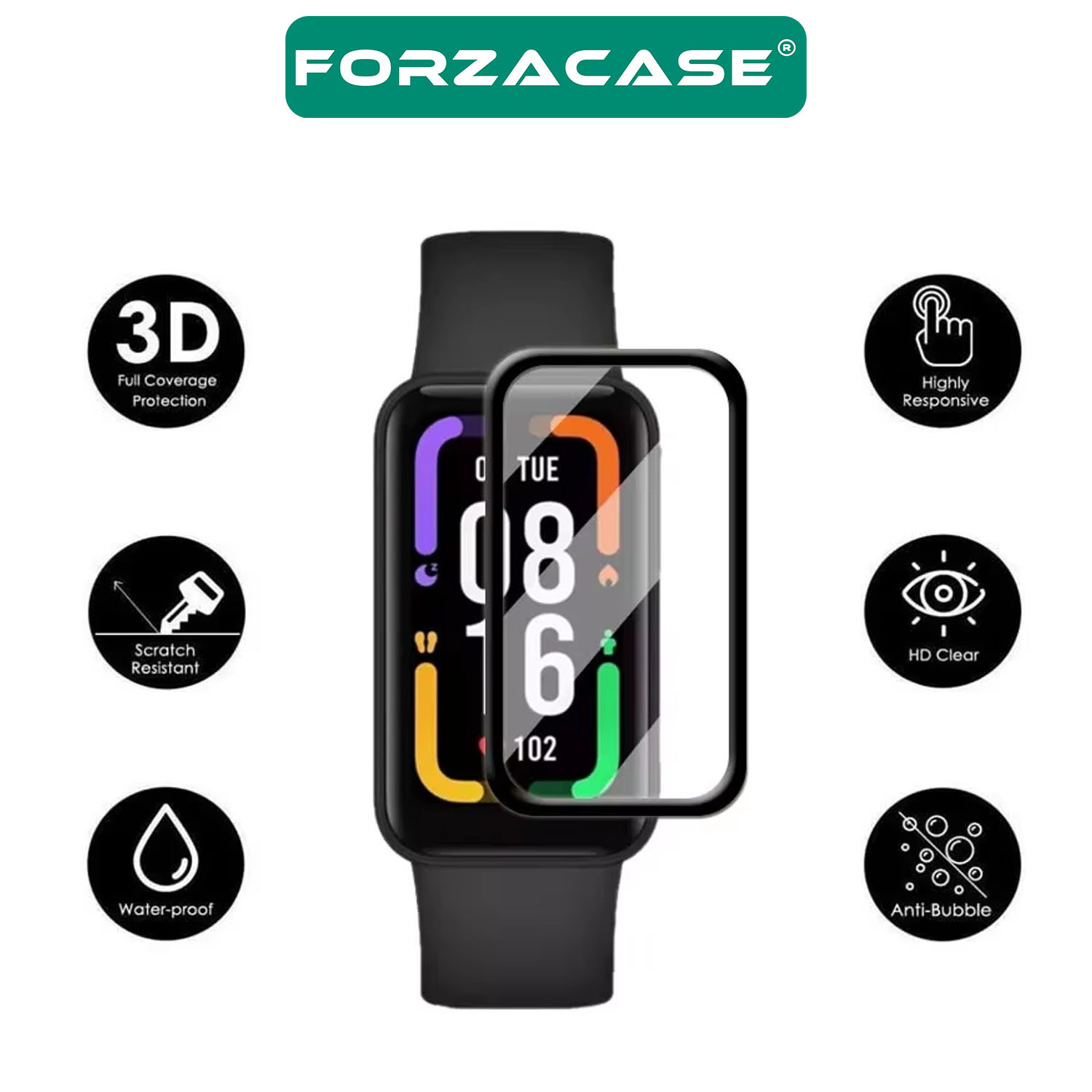 Forzacase Xiaomi Smart Band 9 Active için Çerçeveli Tam Kaplayan 3D Pet Ekran Koruyucu Film - FC016