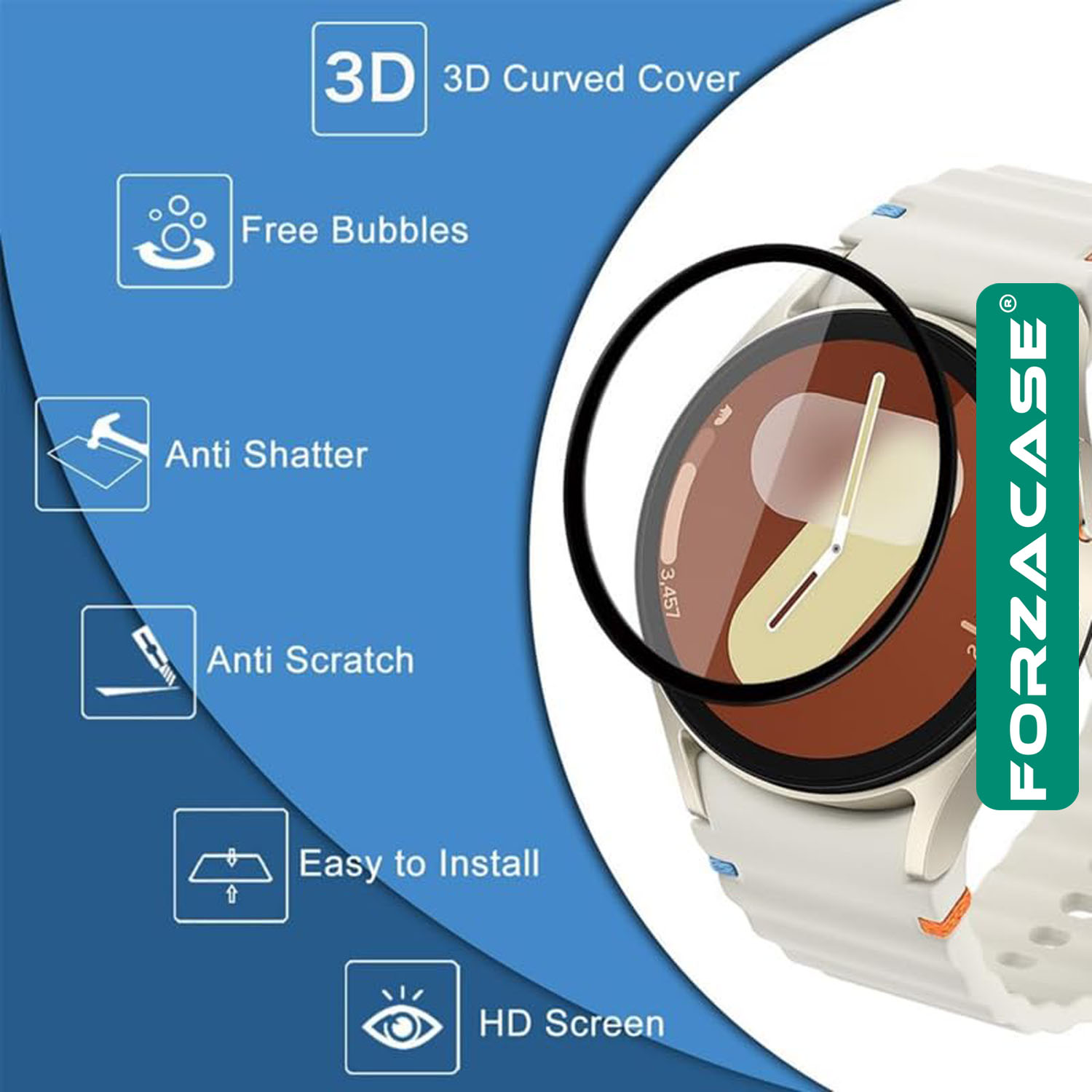 Forzacase Samsung Galaxy Watch 7 40mm için Çerçeveli Tam Kaplayan 3D Pet Ekran Koruyucu Film - FC016