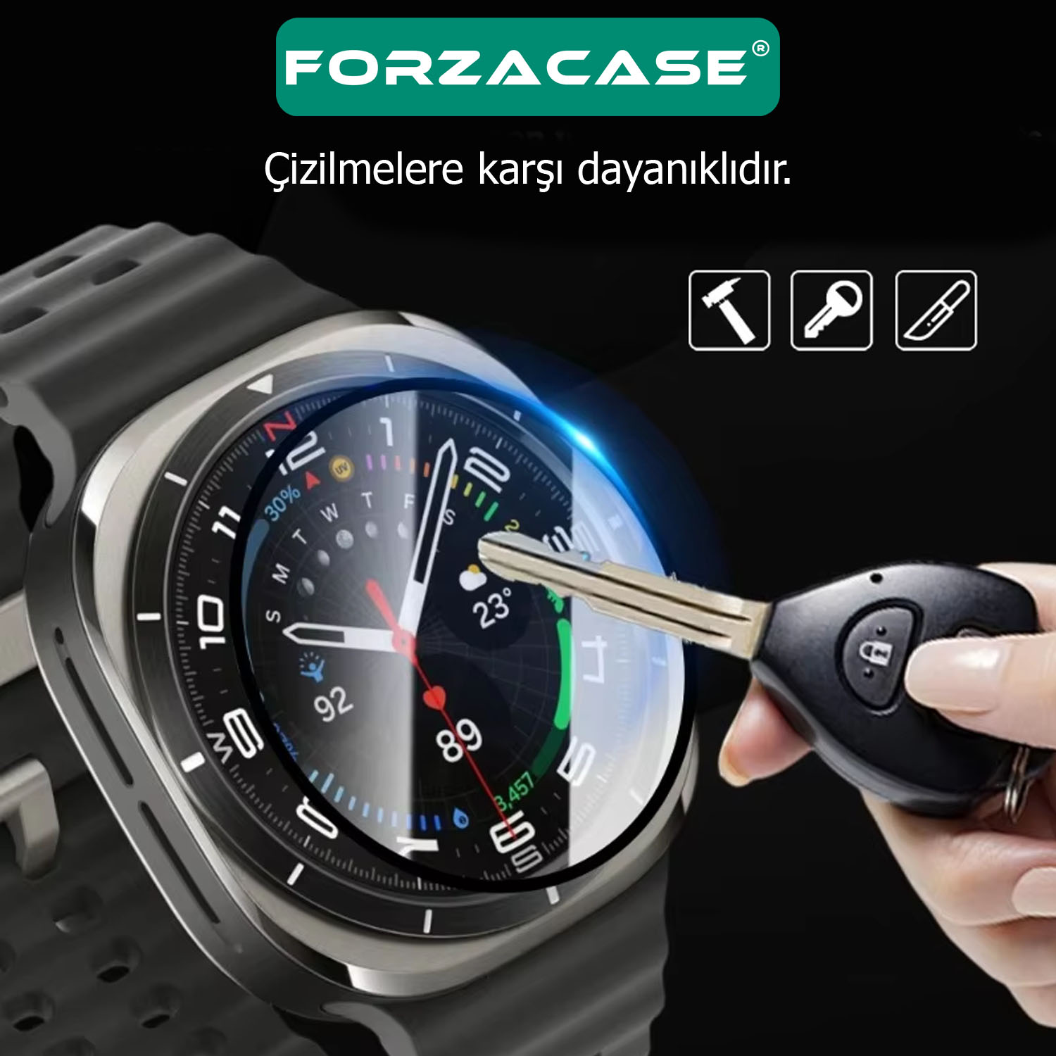 Forzacase Samsung Galaxy Watch 7 Ultra için Çerçeveli Tam Kaplayan 3D Pet Ekran Koruyucu Film FC016