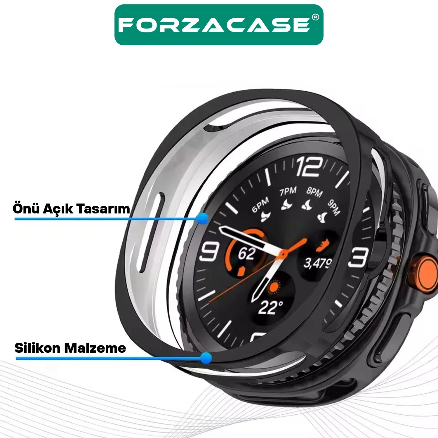 Forzacase Samsung Galaxy Watch 8 Classic 46mm ile uyumlu Önü Açık Silikon Kılıf - FC764