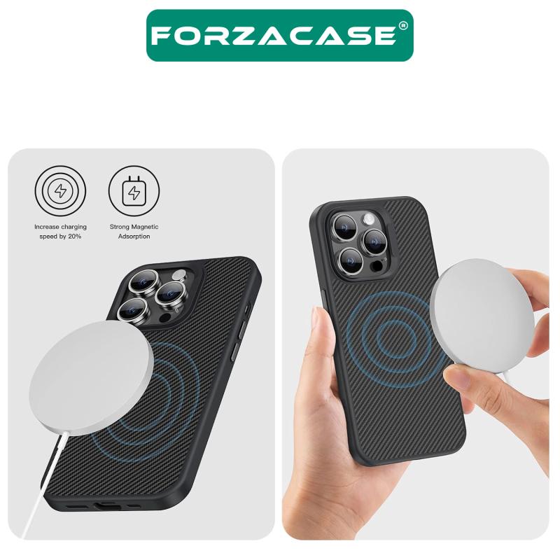 Forzacase iPhone 15 Pro Max ile uyumlu Spectra Serisi Magsafe Özellikli Karbon Fiber Görünümlü Kılıf