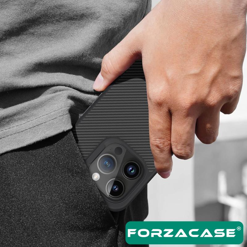 Forzacase iPhone 15 Pro Max ile uyumlu Spectra Serisi Magsafe Özellikli Karbon Fiber Görünümlü Kılıf