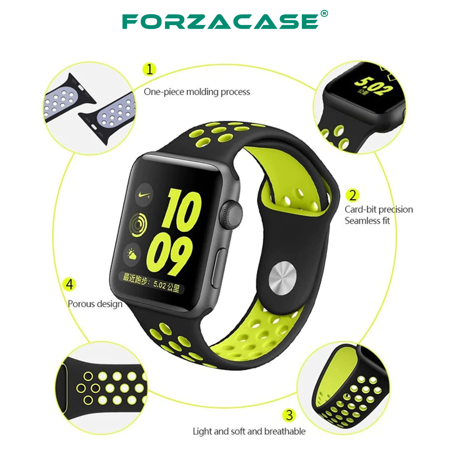 Forzacase Apple Watch 38-40-41 mm Akıllı Saatler için Delikli Sportif Silikon Kordon Kayış - FC008