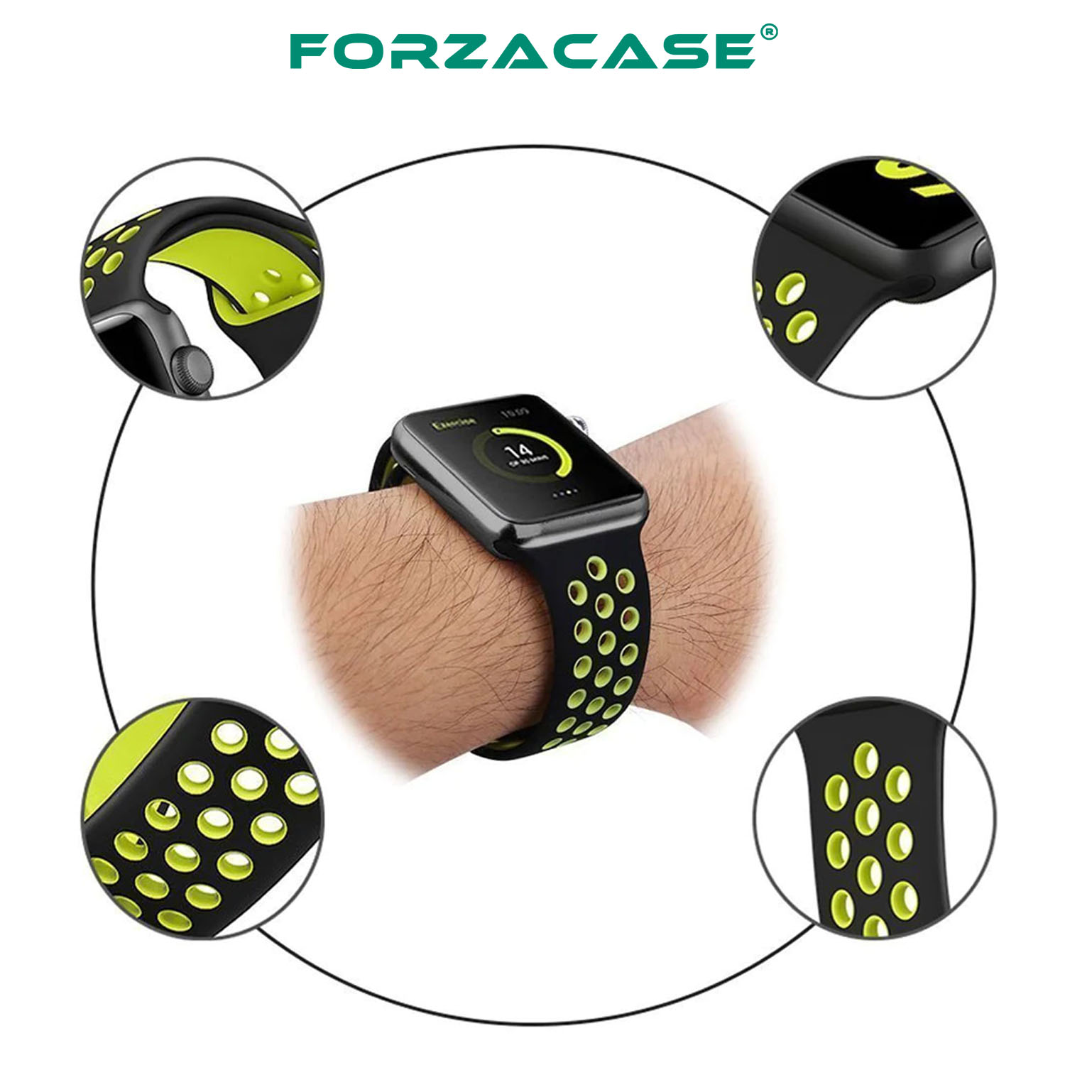 Forzacase Apple Watch 42-44-45-49 mm Akıllı Saat için Delikli Sportif Silikon Kordon Kayış - FC009