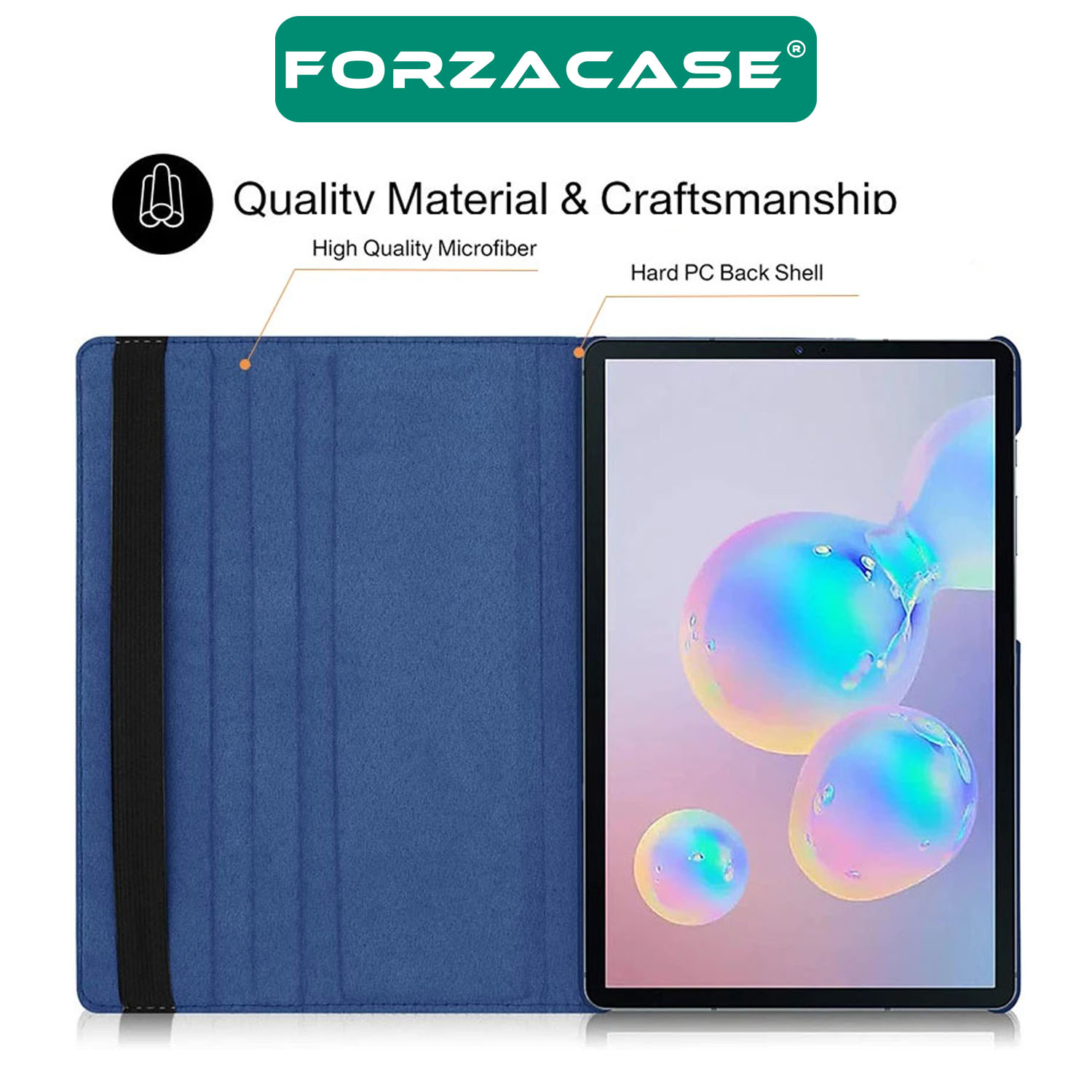Forzacase Samsung Tab S9 ile uyumlu 360 Derece Döner Standlı Kılıf + Temperli Kırılmaz Cam FC012