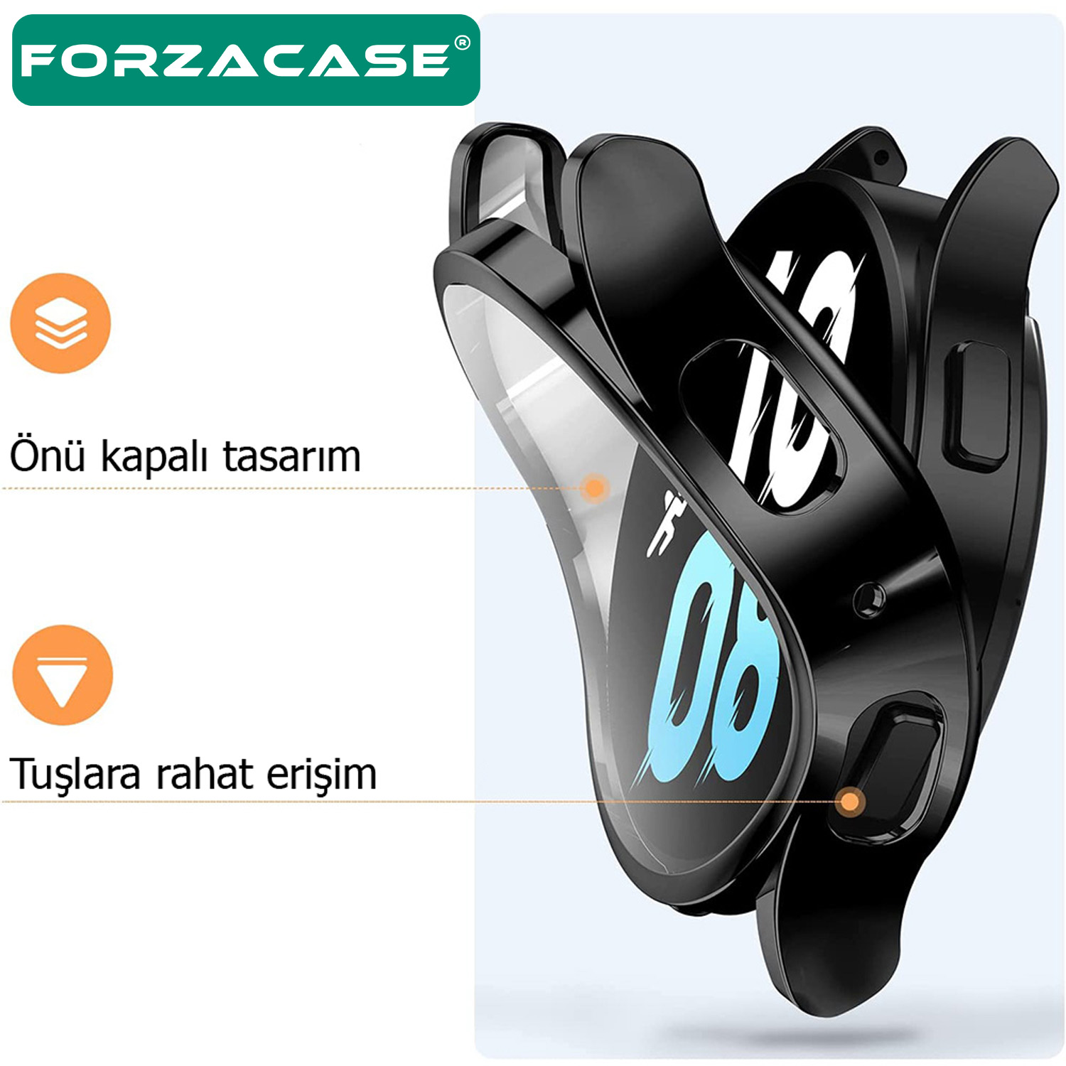Forzacase Samsung Galaxy Watch4 44mm Önü Kapalı Ekran Korumalı Silikon Kılıf - FC010