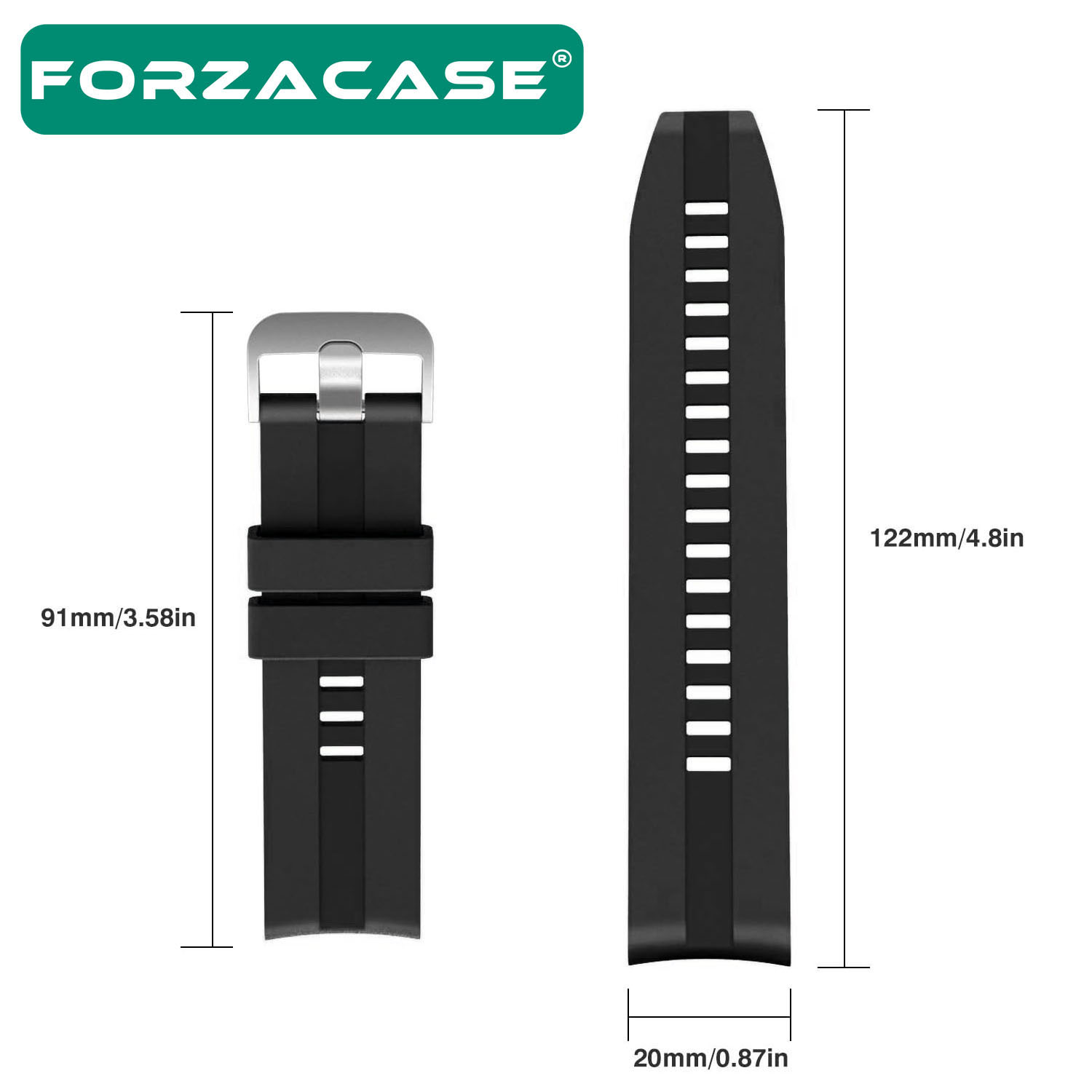 Forzacase Universal 20mm Akıllı Saatler için Tokalı Çizgi Desen Silikon Kordon Kayış - FC1069