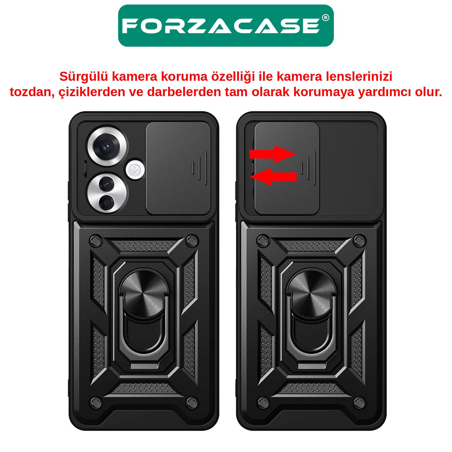 Forzacase Xiaomi Redmi Note 13 Pro Plus ile uyumlu Ares Yüzüklü Kamera Korumalı Sürgülü Sert Kılıf