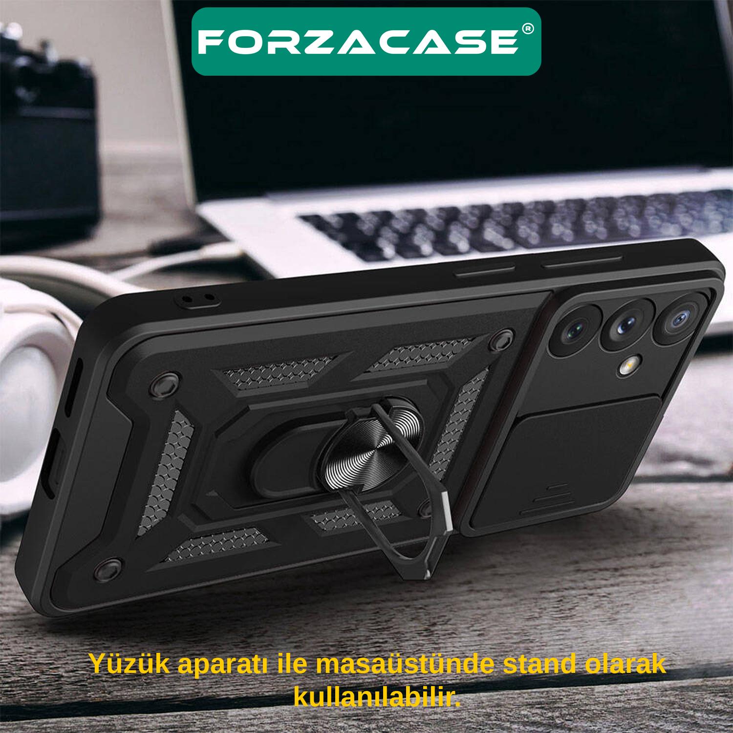 Forzacase Xiaomi Redmi Note 13 Pro Plus ile uyumlu Ares Yüzüklü Kamera Korumalı Sürgülü Sert Kılıf