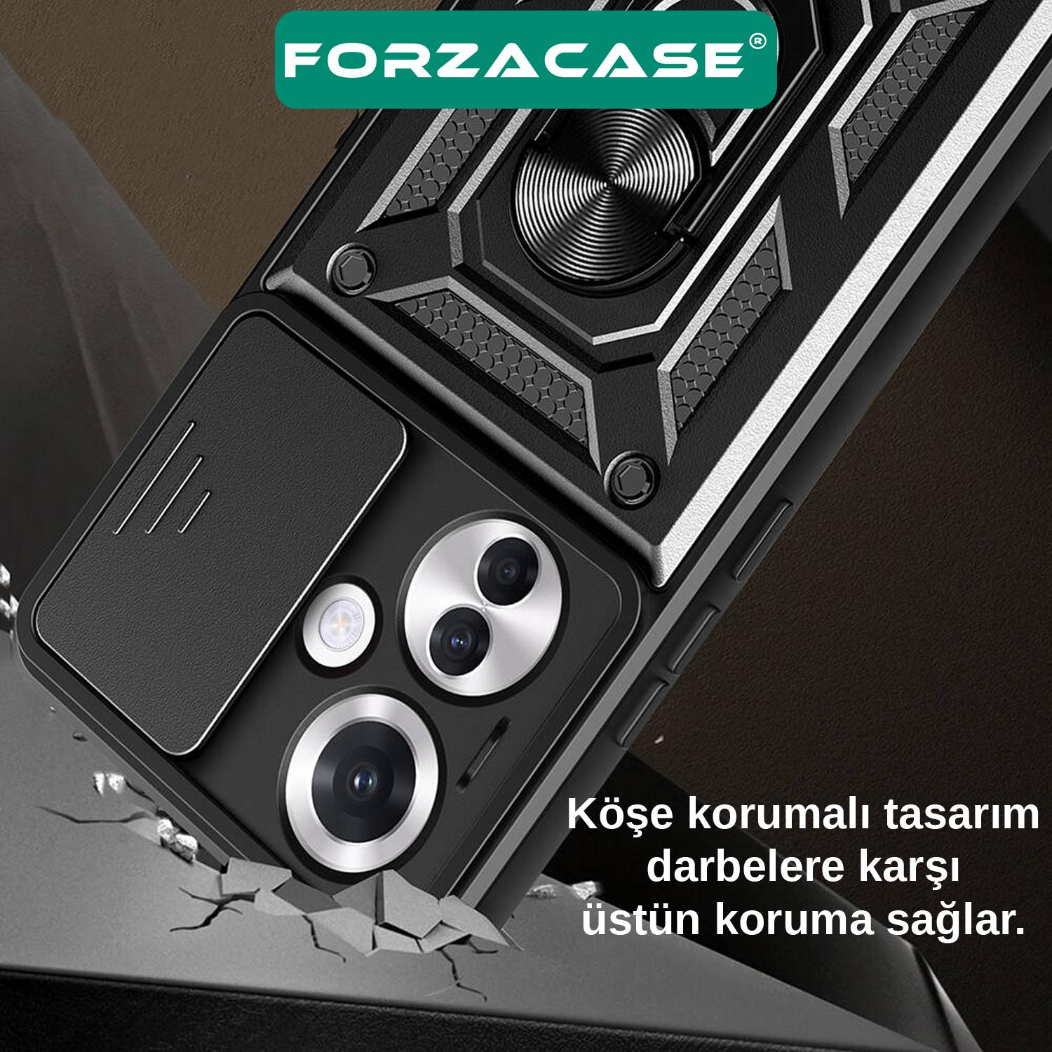 Forzacase Xiaomi Redmi Note 13 Pro Plus ile uyumlu Ares Yüzüklü Kamera Korumalı Sürgülü Sert Kılıf