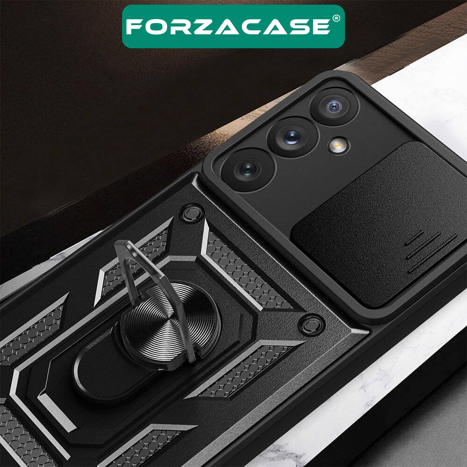 Forzacase Samsung Galaxy S24 FE uyumlu Ares Serisi Yüzük Standlı Kamera Korumalı Sürgülü Sert Kılıf