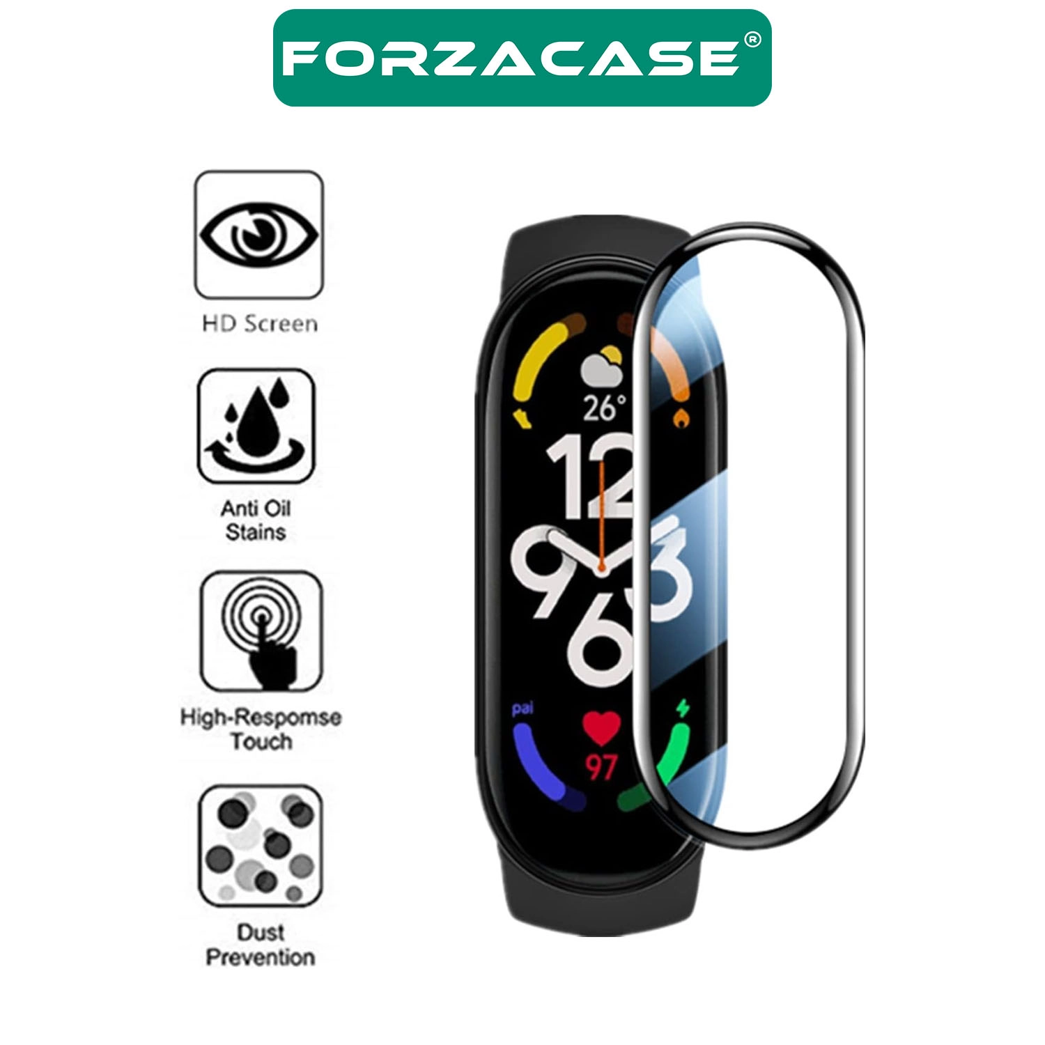 Forzacase Xiaomi Smart Band 10 ile uyumlu Çerçeveli Tam Kaplayan 3D Pet Ekran Koruyucu Film FC016