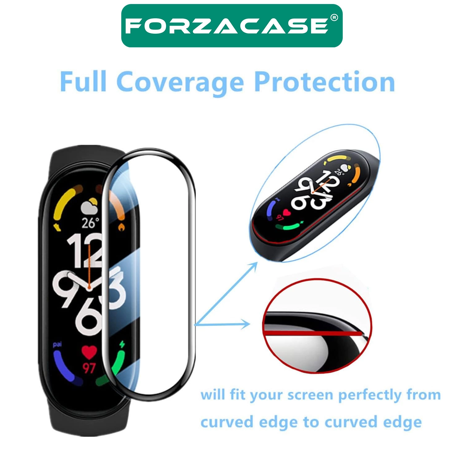 Forzacase Xiaomi Smart Band 10 ile uyumlu Çerçeveli Tam Kaplayan 3D Pet Ekran Koruyucu Film FC016
