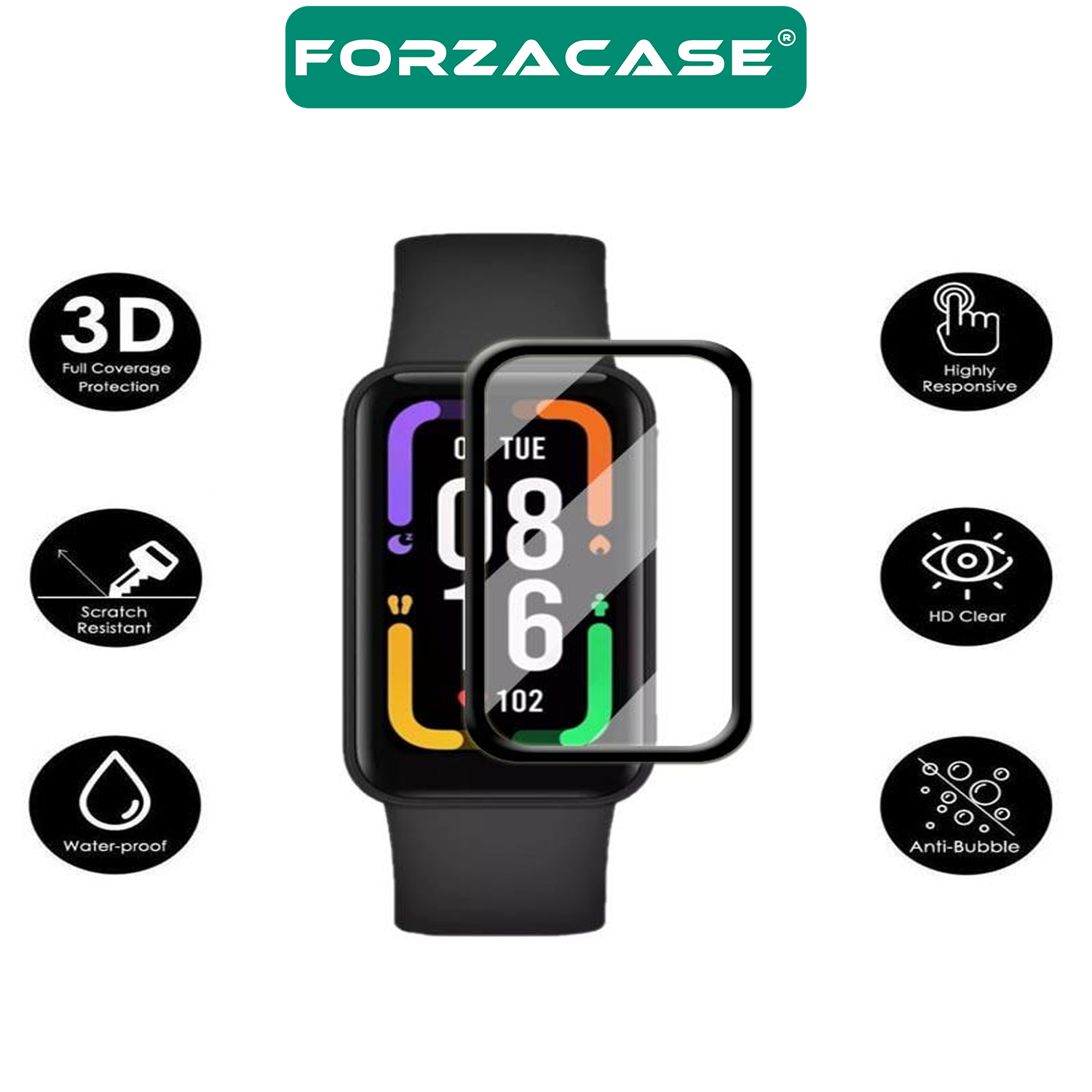 Forzacase Xiaomi Smart Band 8 Pro için Çerçeveli Tam Kaplayan 3D Pet Ekran Koruyucu Film - FC016