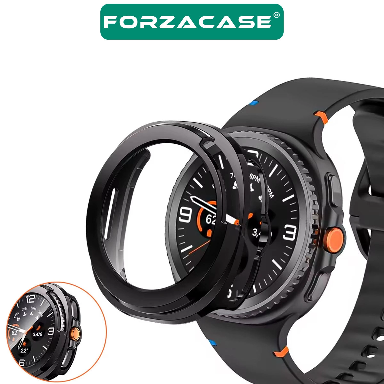 Forzacase Samsung Galaxy Watch 8 Classic 46mm için Ekran Korumalı Sert Rubber Kılıf FC015